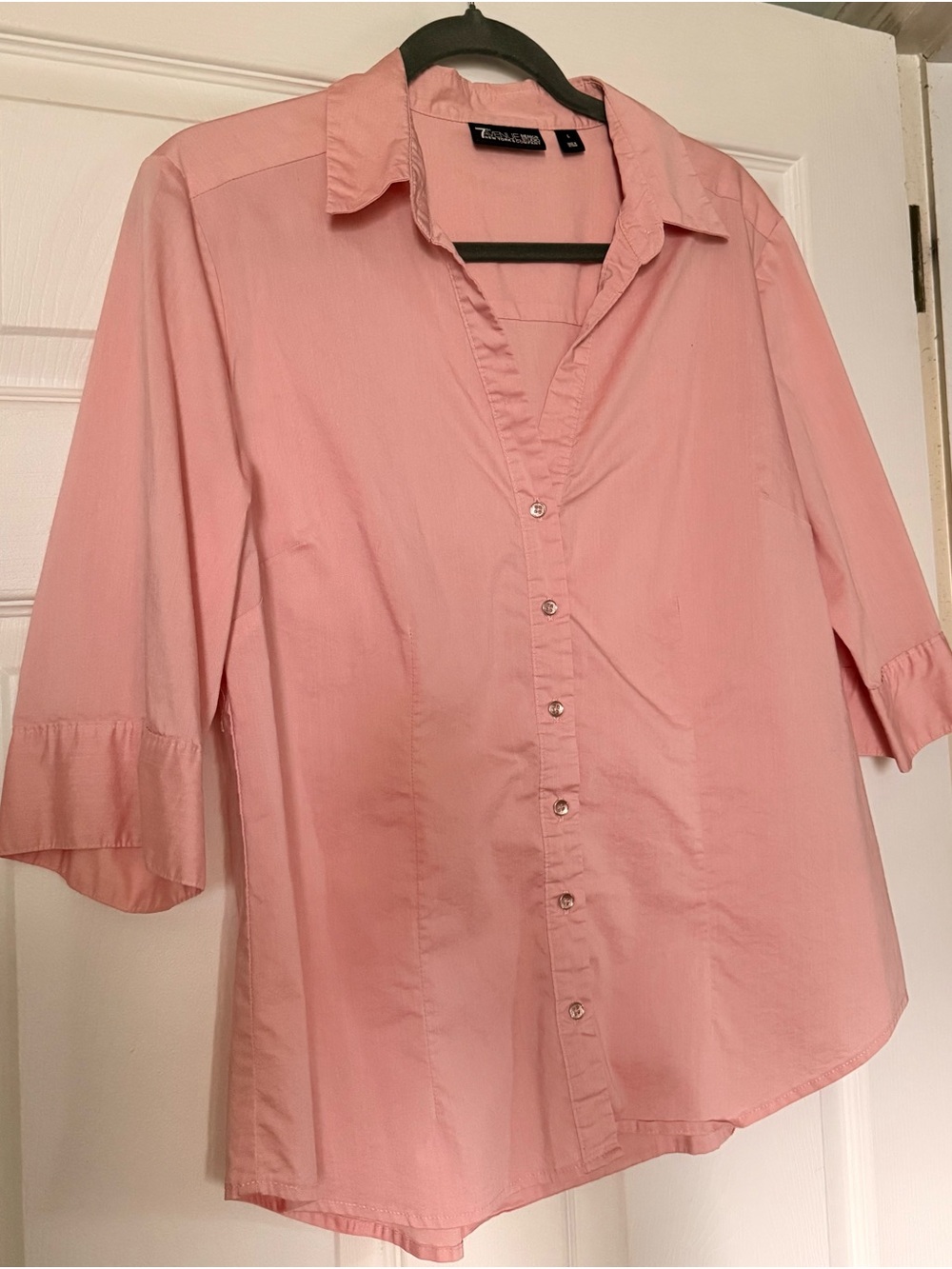 7th Avenue by NY & Co. Soft Pink Button-Front Blouse 3/4 sleeves